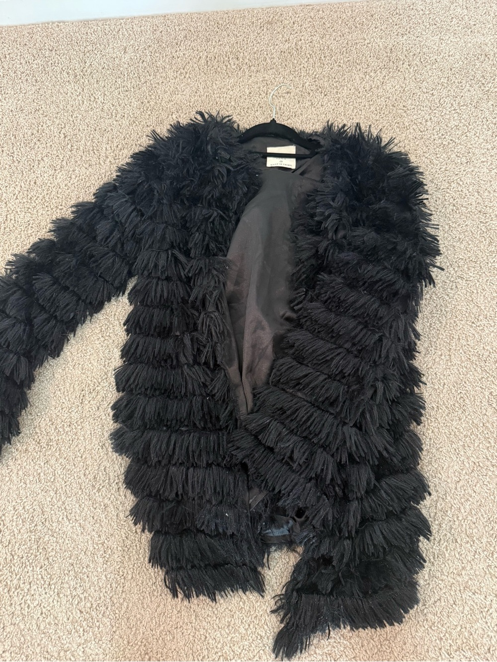 Black Fringe Faux-Fur Jacket - Women
